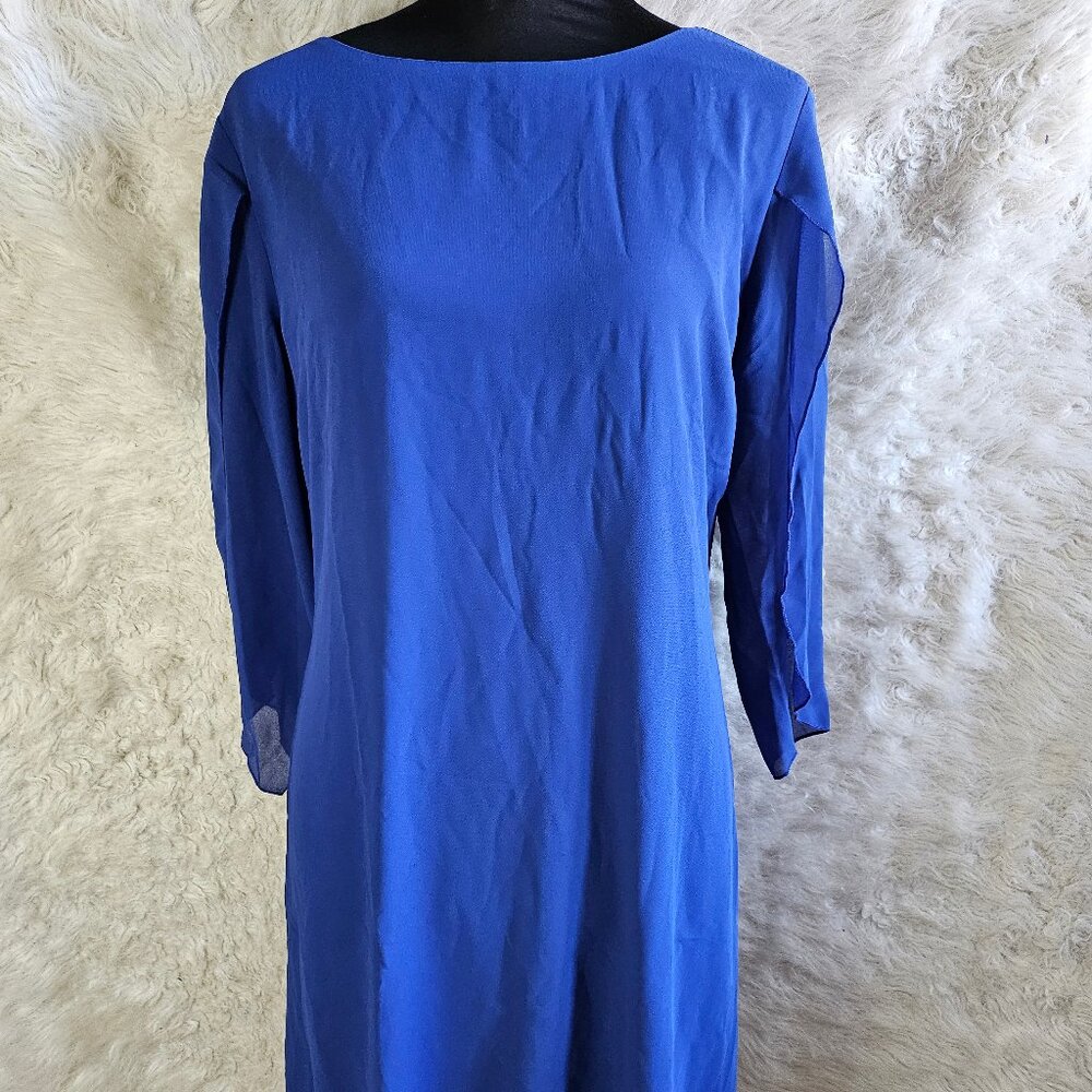 Grace Karin Blue Chiffon Evening Midi Dress 3/4 Sleeve